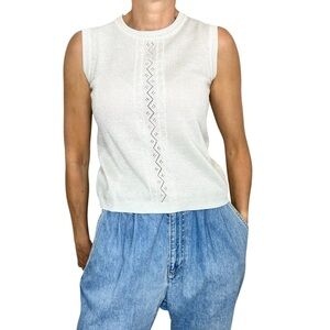 Vintage 90s cotton blend grey metallic silver sleeveless fine knit top sweater M